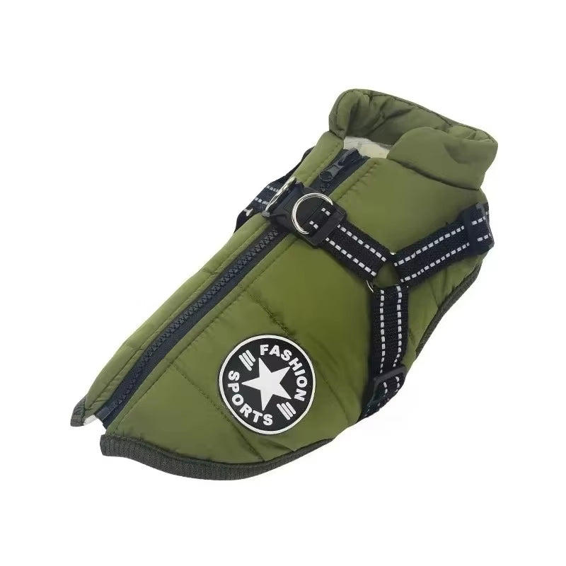 Large Pet Dog Jacket with Harness Winter Warm Dog Clothes for Labrador Waterproof Big Dog Coat Chihuahua French Bulldog Outfits