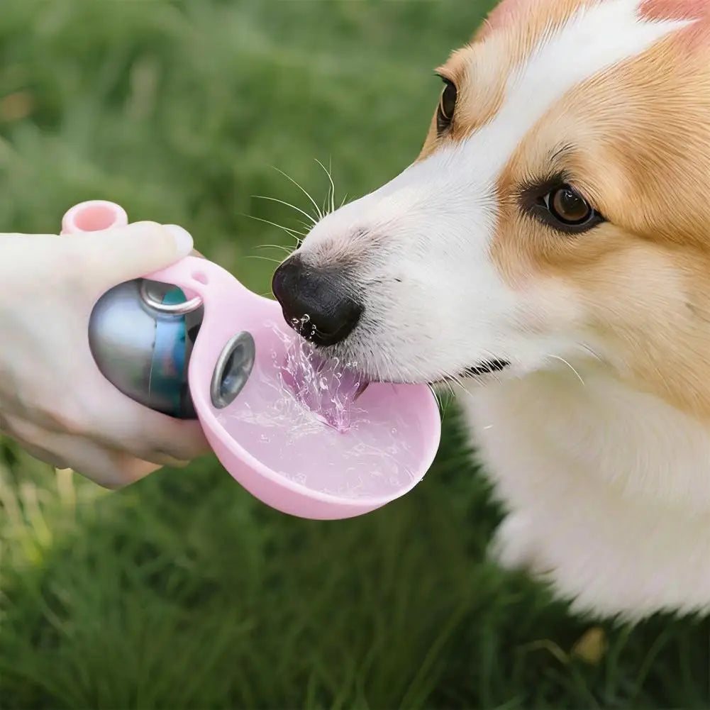 Spherical Pet Water Bottle Capacity Pet Bottle Portable Dog Water Bottle with Foldable Silicone Bowl Leak-Proof Stainless Steel