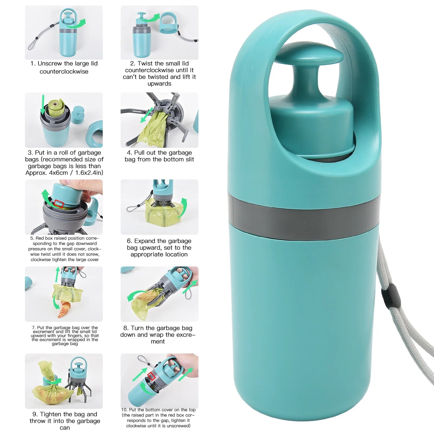 Dog Waste Picker Dog Claw Poop Scooper Zero Contact Lightweight Portable Pet Poop Scooper with Bag Dispenser for Outdoor Walking