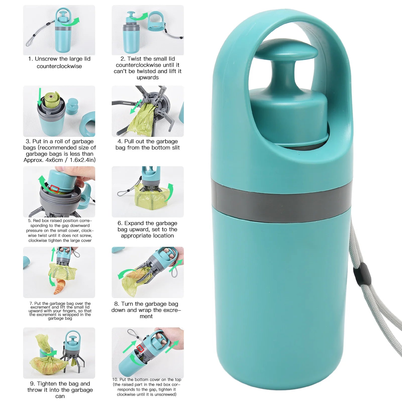 Dog Waste Picker Dog Claw Poop Scooper Zero Contact Lightweight Portable Pet Poop Scooper with Bag Dispenser for Outdoor Walking