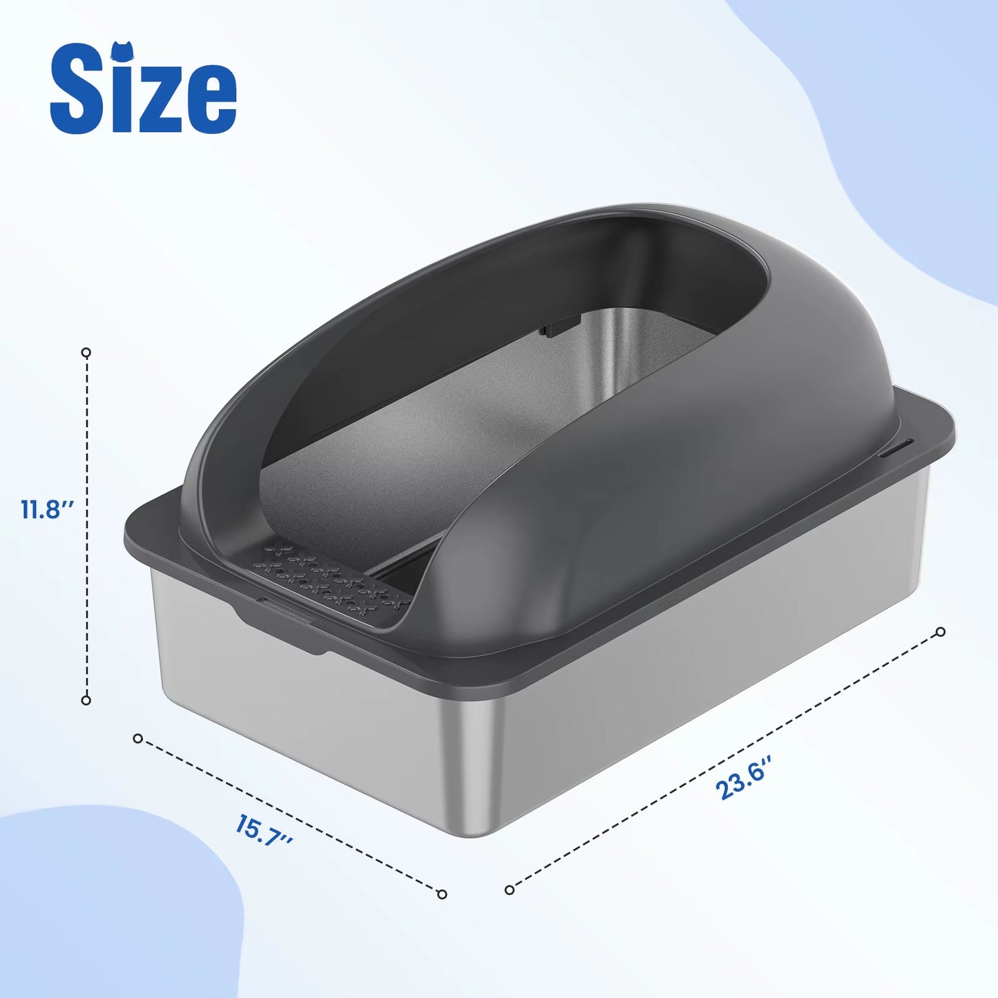 JHK Stainless 24IN Steel Cat Litter Box with Lid Large Cat Litter Box for Big Cats Anti-Urine Leakage Scoop and Mat Included