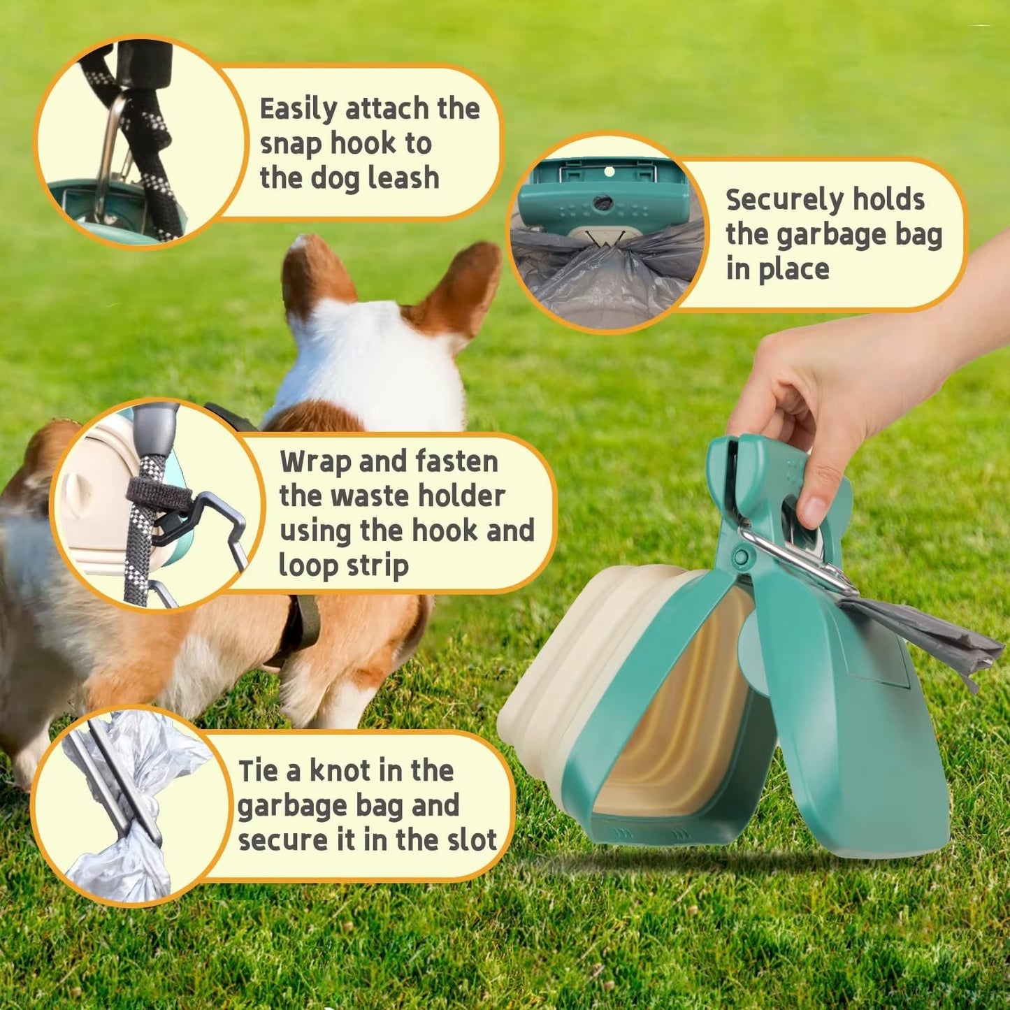 Durable Dog Poop Scooper with Bag Dispenser Foldable Outdoor Poop Scooper for Dog Waste Pickup