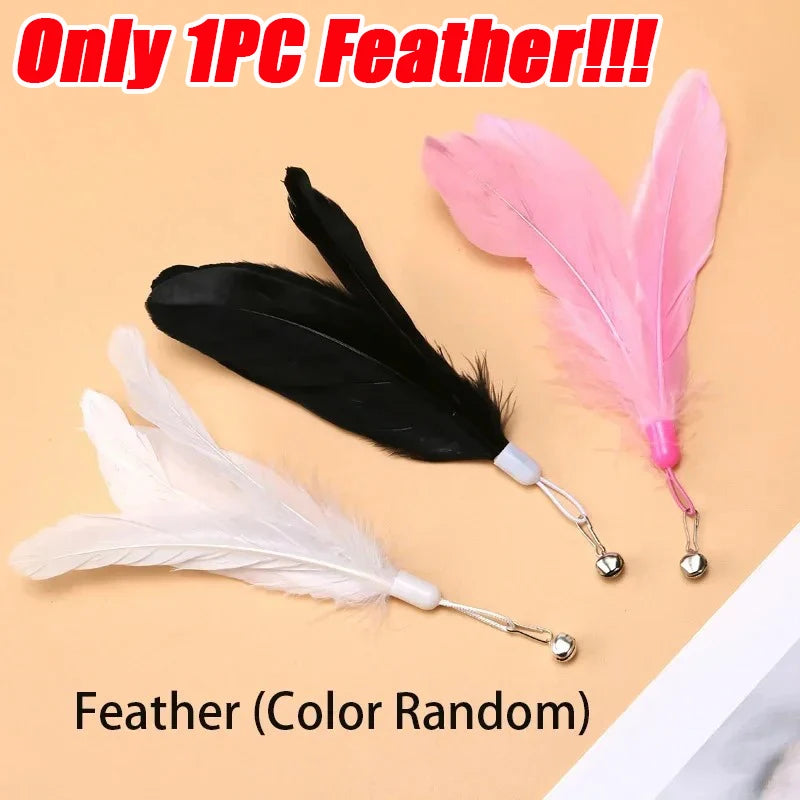 Cat Teaser Toy Cat Teaser Pole with Feather Bell Extended Rod Suction Cup Durable Bite Teaser Stick Replaceable Feather Head