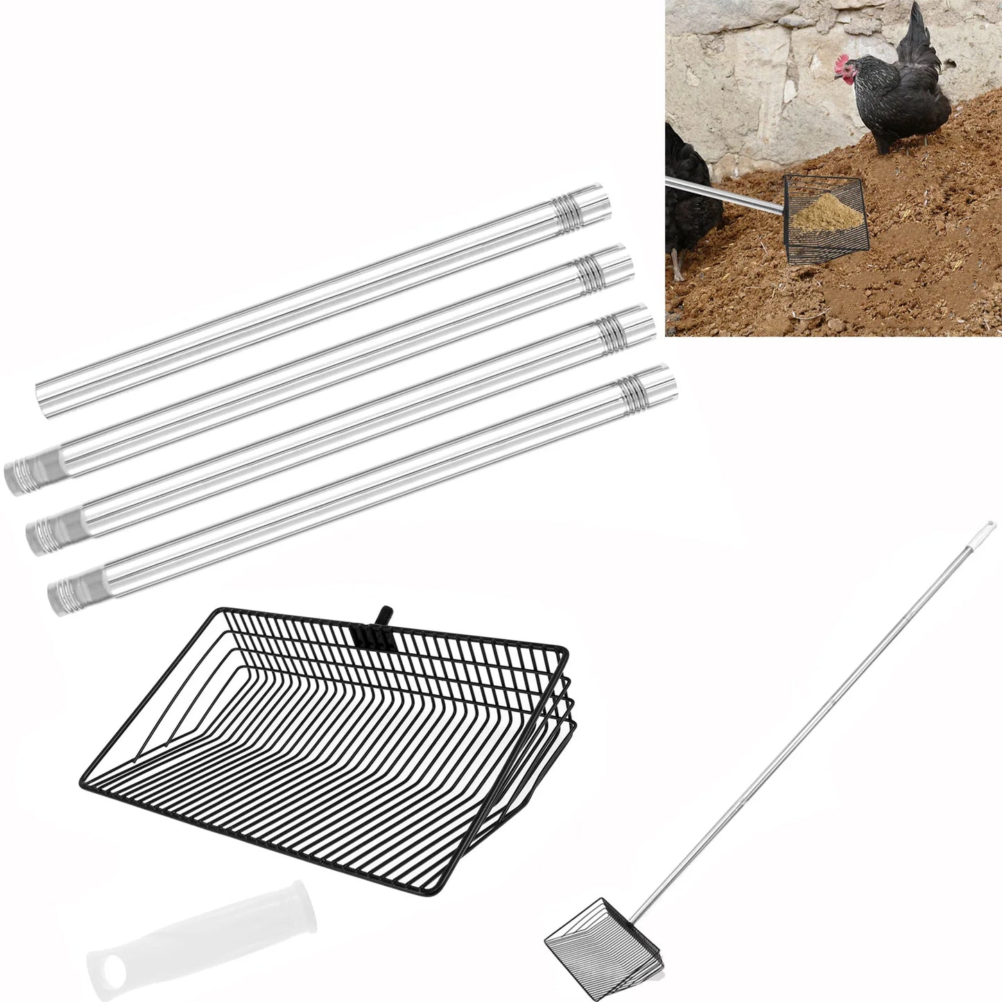 Adjustable Chicken Poop Scooper with Handle Chicken Litter Scooper for Cleaning Shovel for Chicken Coop and Livestock Farm