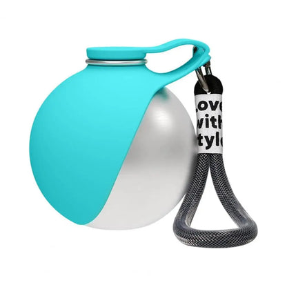 Spherical Pet Water Bottle Capacity Pet Bottle Portable Dog Water Bottle with Foldable Silicone Bowl Leak-Proof Stainless Steel