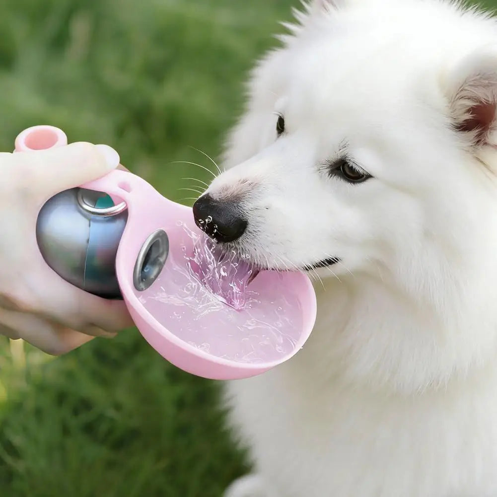 Spherical Pet Water Bottle Capacity Pet Bottle Portable Dog Water Bottle with Foldable Silicone Bowl Leak-Proof Stainless Steel