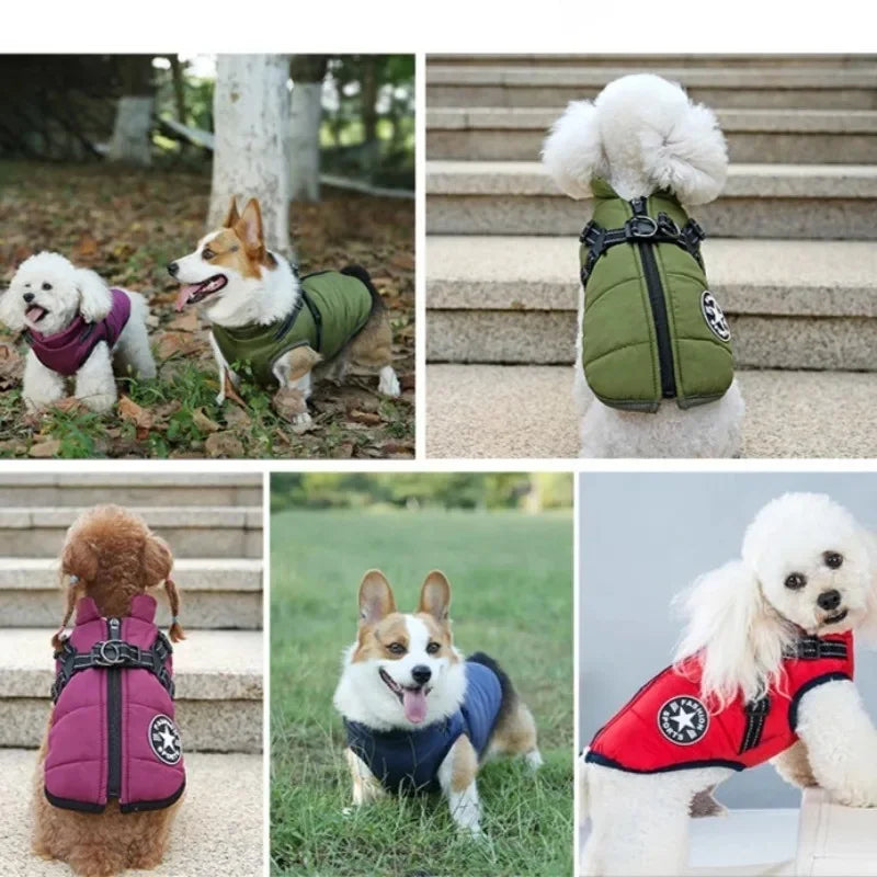 Large Pet Dog Jacket with Harness Winter Warm Dog Clothes for Labrador Waterproof Big Dog Coat Chihuahua French Bulldog Outfits