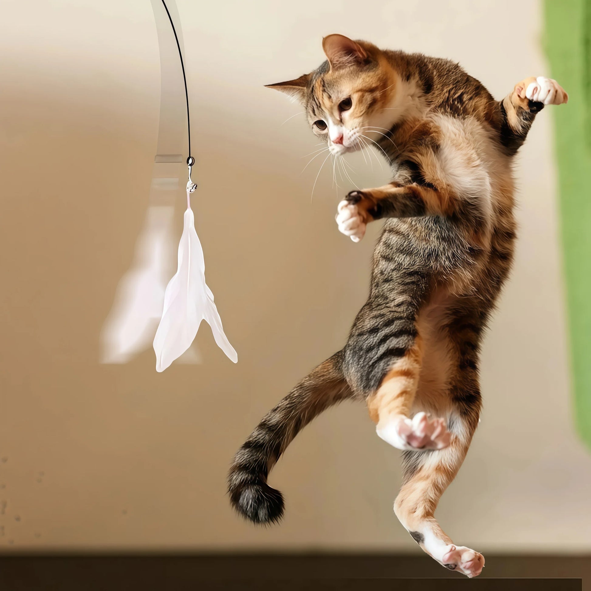 Cat Teaser Toy Cat Teaser Pole with Feather Bell Extended Rod Suction Cup Durable Bite Teaser Stick Replaceable Feather Head