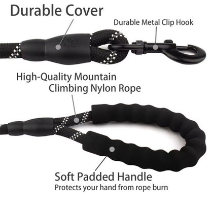 Reflective Dog Leash with Comfortable Padded Handle - Double Heavy Duty Traction Rope for Strong Dogs - Enhance Safety and Contr