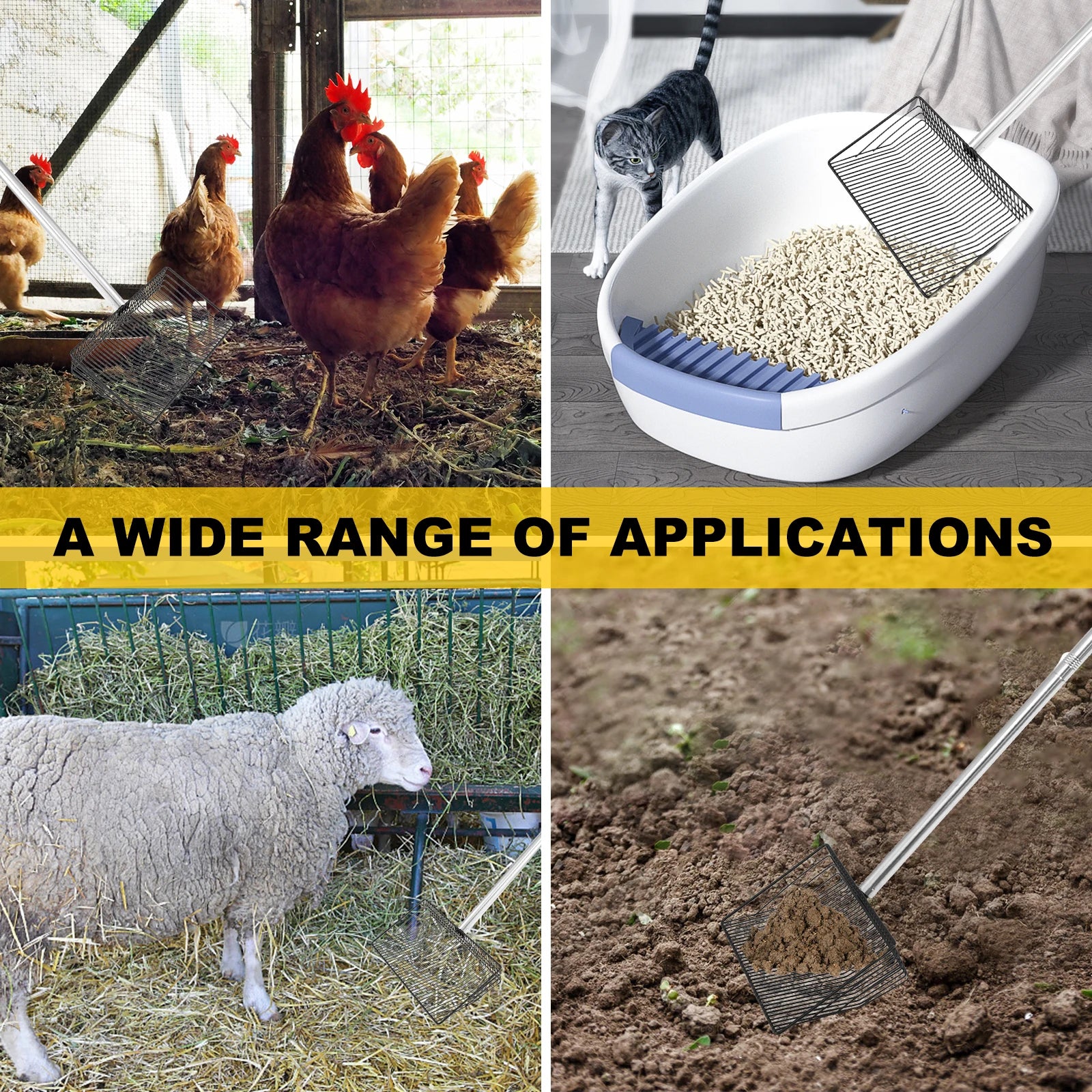 Adjustable Chicken Poop Scooper with Handle Chicken Litter Scooper for Cleaning Shovel for Chicken Coop and Livestock Farm