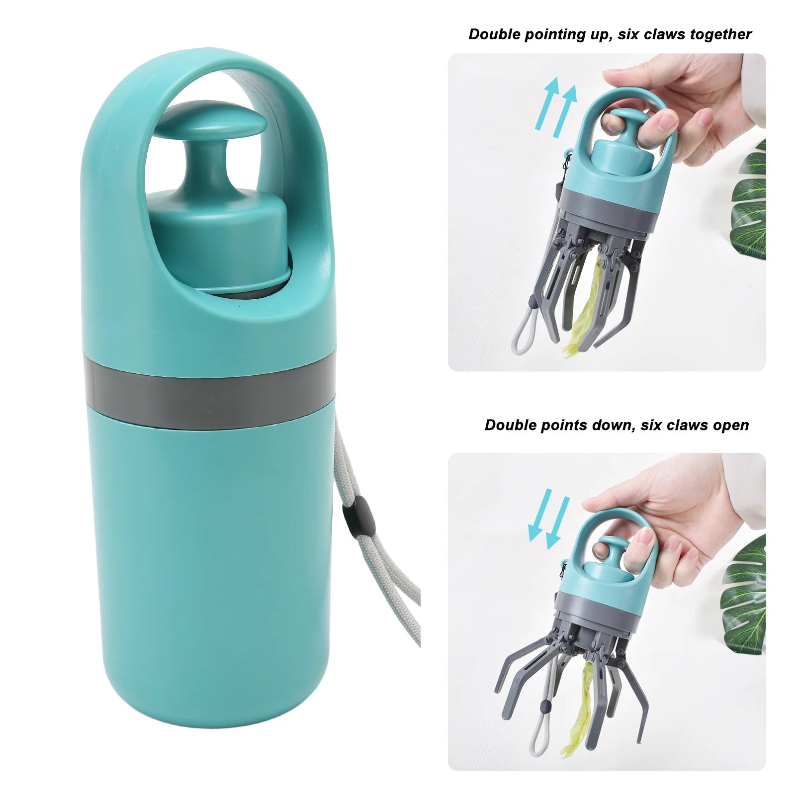 Dog Waste Picker Dog Claw Poop Scooper Zero Contact Lightweight Portable Pet Poop Scooper with Bag Dispenser for Outdoor Walking